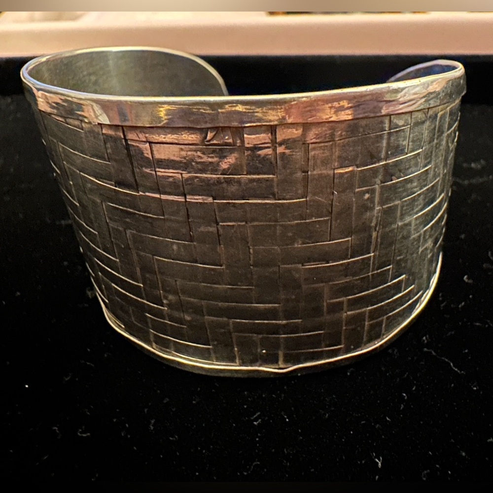 Vintage Silver Tone Basket Weave Cuff Bracelet